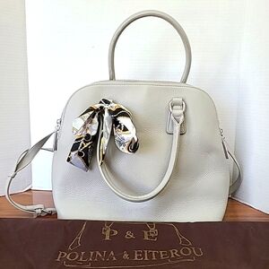 Polina & Eiterou Leather Light Grey Handbag NWOT
